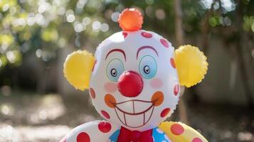 A retroinspired inflatable clown toy complete with a red nose colorful polka dots and a big smile that brings back memories of childhood birthday parties photo