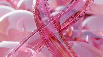 A pink inflatable 3D ribbon with a glossy finish and delicate curves symbolizing hope and support for a cause photo
