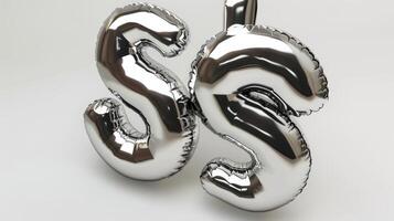A silver inflatable 3D dollar sign with a shiny metallic surface and exaggerated curves symbolizing wealth and financial success photo