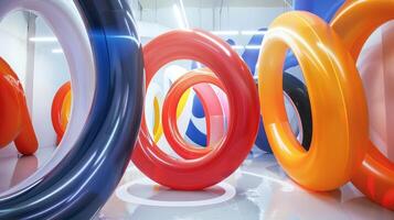 A series of inflatable letters arranged in a spiral formation creating a mesmerizing and hypnotic effect as they gently sway back and forth photo