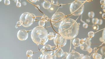 A abstract mobile made of delicate wireframed bubbles in different sizes creating a sense of movement and whimsy photo