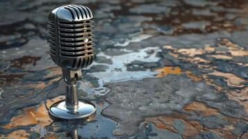 An impressive 3D inflatable icon of a retro microphone with a bouncy textured surface and a shiny silver color ideal for music or entertainmentrelated projects photo
