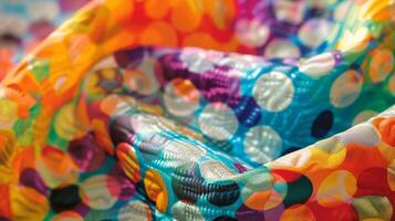 A retroinspired print featuring large bubble wrap squares in a bold and vibrant color palette perfect for adding a touch of nostalgia to any design project photo