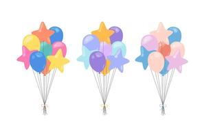 Colorful balloons bunch isolated. Set of illustrations. Decorative flat elements for Birthday, parties, events and other celebrations designs. Various festive balloons vector