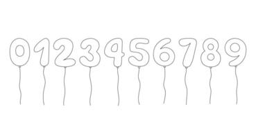 Balloons numbers doodles set. Outline helium balloons isolated on white background. Inflatable digits from 0 to 9 on string for Birthday, sale, anniversary designs vector