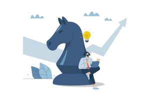 Business planning for leaders, Strategizing to achieve goals, Creating ideas to keep the organization ahead of competitors, Business leaders sitting and analyzing strategies with large chess pieces. vector