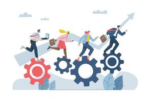 Driving the concept of efficient work processes in business organizations, Successful teamwork, Team cooperation helps mission success, Teamwork helps drive the gears together. design. vector