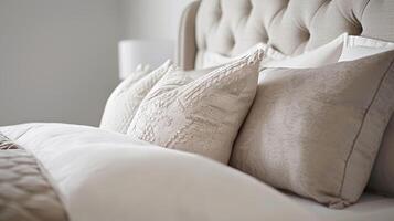 Clean and classic this velvet upholstered bed boasts a neutral cream fabric that will effortlessly coordinate with any decor style photo