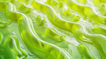 A closeup shot of a vibrant green inflatable pool float showcasing the intricate patterns and textures of the plastic material photo