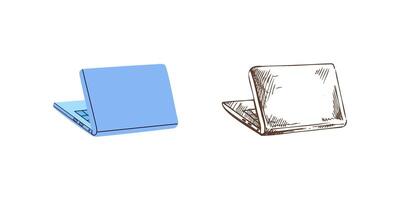 flat and sketch style style school and office tools Illustration. laptop sketch. Back to School. vector