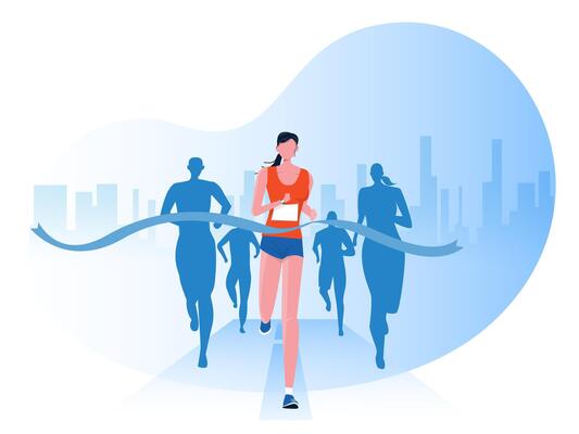 People running with clothes on marathon race, athletics event, sports group jogging, city background design