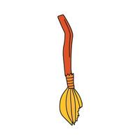 Halloween single doodle element. Cute witch's broom. Witch's broom. Witchcraft attribute concept. Halloween decorative element. illustration in cartoon style vector