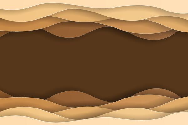 Paper art abstract brown water waves. Origami design template. illustration