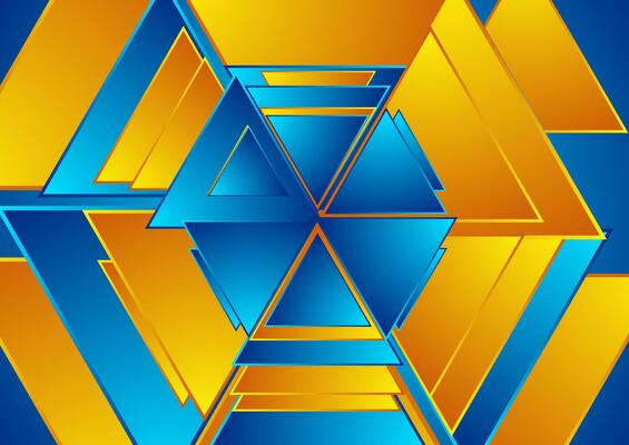 Orange and blue shiny glossy triangles abstract geometry background