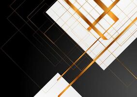 Black white geometric abstract background with golden lines vector