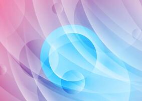 Blue pink waves and glossy circles abstract geometric background vector