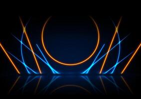 Orange blue neon lines and circles abstract technology background vector