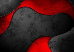 Black and red glossy waves abstract grunge background vector