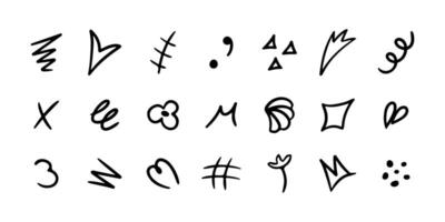 Line movement element set, emotion graphic effects, decoration icons. Doodle line elements, arrow, emphasis, heart, wind, zigzag, sparkle. Hand drawn Anime emotion, express shape. vector