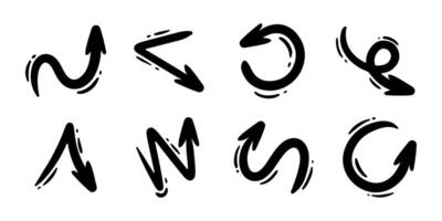 Hand drawn line arrows set. curvy and wavy arrows isolated on white background. vector