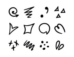 Line movement element set, emotion graphic effects, decoration icons. Doodle line elements. Hand drawn Anime emotion, express shape. vector