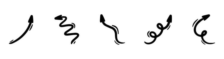 Hand drawn line arrows set. curvy and wavy arrows isolated on white background. vector