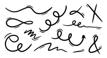 Doodle lines, spring and spiral set, hand drawn coil icons. flexible lines for your design vector