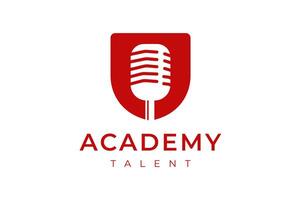 Talent Academy Bold Red Microphone Shield Logo Design for Talent Development Program vector