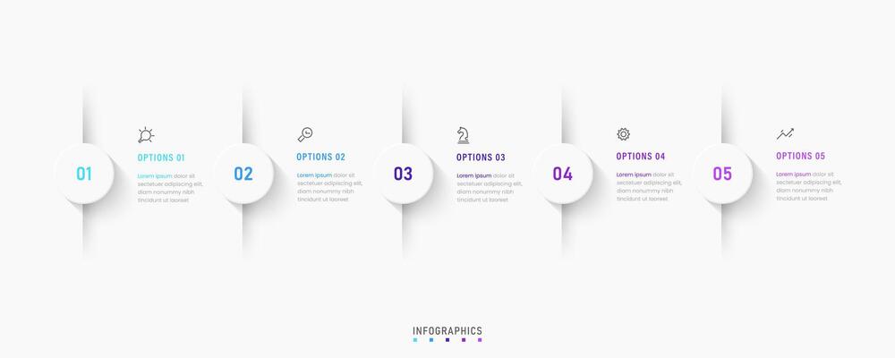 Infographic label design template with icons and 5 options or steps. Can be used for process diagram, presentations, workflow layout, banner, flow chart, info graph.