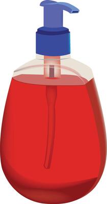 Plastic bottle dispenser pump containing red liquid soap