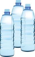 Three plastic water bottles standing on a plain white background vector