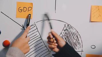 Two executive discussing company growth project success financial statistics, Partner meeting professional investor working start up project for both company with document, laptop and digital tablet. video