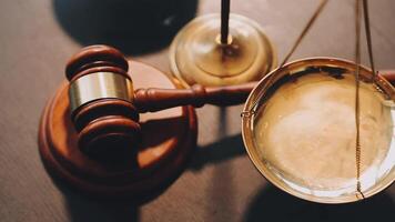 Law theme, mallet of the judge, law enforcement officers, evidence-based cases and documents taken into account video
