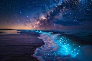 Milky Way Over Ocean with Waves and Stars Background photo
