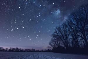 Field with Snow and Stars in Sky Background photo