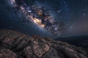 Milky Way Over the Rocks in the Mountains Background photo