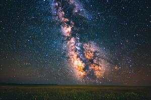 Milky Way Over a Field of Grass Background photo