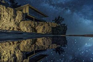 House on a Cliff Under the Stars Background photo