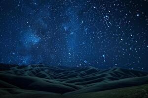 Night Sky Over Mountains and Hills with Stars Background photo