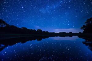 A Lake with Stars Shining in the Sky Above It Background photo