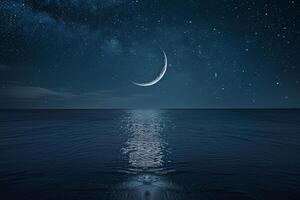 Moon and Crescent Reflected in Water Background photo