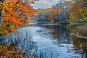 River Surrounded  Trees in Fall Background photo