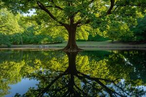 Tree Reflecting in Pond Background photo