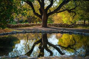 Tree with Reflection in Pond Background photo