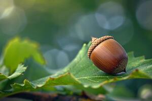 Acorn on Leafy Branch Background photo