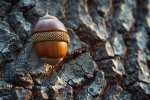 Acorn on Tree Trunk in Natural Background photo