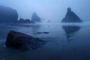 Rock on Beach in Fog, Nature Background photo