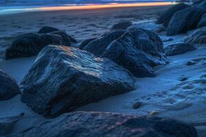 A Beach with Rocks and Sand, Background of a Beach with Rocks and Sand photo