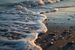 A Wave is Coming in to the Ocean at Sunset, Background of a Wave is Coming in to the Ocean at Sunset photo