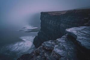 A Cliff with a Dark Ocean and a Person Standing on the Edge, Background of a Cliff with a Dark Ocean and a Person Standing on the Edge photo